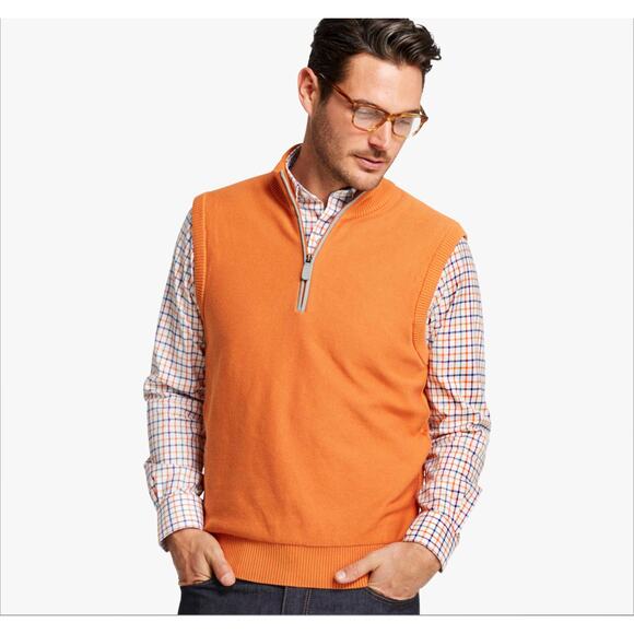New Johnston & Murphy Orange Sweater Vest Quarter Zip Pima Cotton Men's XXL - Picture 1 of 7